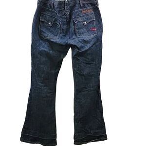 Parasuco Y2K Flare leg 9-in rise Distressed denim Dark wash jeans, Women's SZ 33